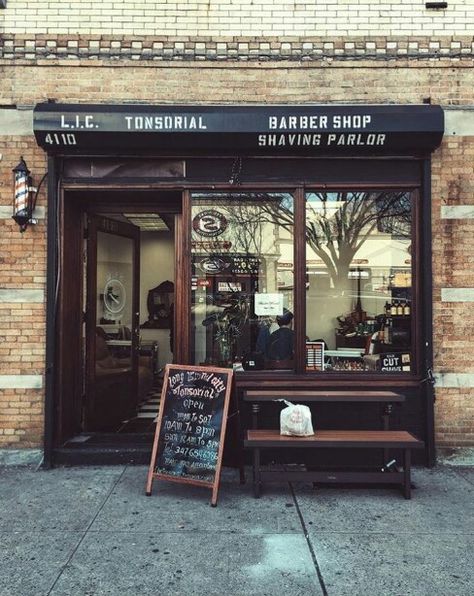 Barber Shop Outside Design, Traditional Barber Shop, New York Barber Shop, Old Fashion Barber Shop, Abandoned Barber Shop, Barber Haircuts, Barber Shop Interior, Barber Logo, Vintage Barber