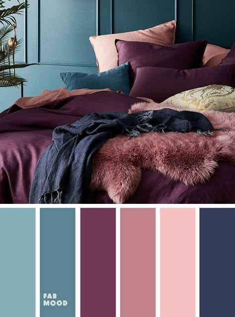 Peach Mauve Purple Navy Blue and Purple Colour Palette for Bedroom #color #colorinspiration Purple Colour Palette, Navy Blue And Purple, Design Ložnic, Minimalist Dekor, Bedroom Colour, Bedroom Colour Palette, Purple Color Palettes, Mauve Purple, Room Color Schemes