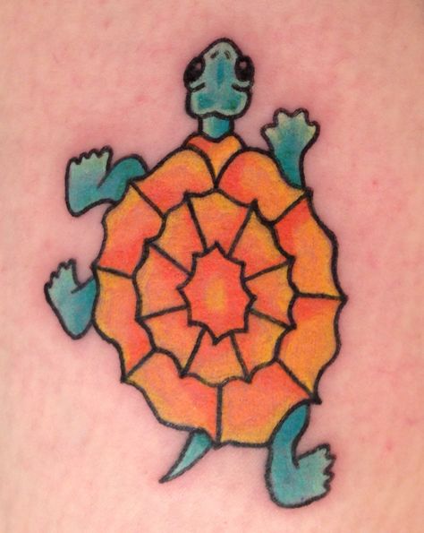 This was the fourth time I got to tattoo myself. I did a sailor Jerry traditional turtle tattoo on my upper left thigh. I'm a tattoo and piercing apprentice at Fine Line Tattoo Company in Gettysburg, PA. Superior Tattoo, Outlaw Tattoo, Gear Tattoo, Drawing Stencils, Neck Tattoos Women, Sailor Jerry, Women's Tattoo, Turtle Tattoo, Turtle Design