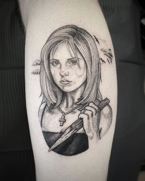 Suflanda on Instagram: “In every generation there is a chosen one. She alone will stand against the vampires the demons and the forces of darkness. She is the…” Buffy Tattoo Ideas, Buffy Tattoo, Tattoo Portrait, Buffy Summers, Chosen One, Sleeves Ideas, I Tattoo, Portrait Tattoo, Tatting