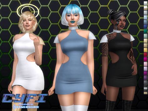 The Sims Resource - CyFi - Alyxia Dress Sci Fi Dress, Ts4 Cc Alpha, Futuristic Things, Futuristic Dress, Sci Fi Outfit, Aesthetic Sims, Fantasy Futuristic, Sci Fi Clothing, Sims 4 Decades Challenge