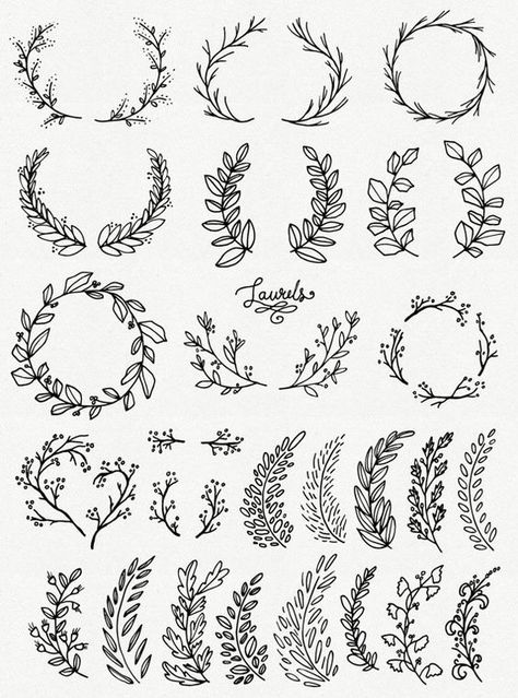 Wreath Clip Art, Drawing Hands, Desain Quilling, Neck Tattoos, Pola Sulam, Kraf Diy, Vector Flowers, Laurel Wreath, Bullet Journal Doodles