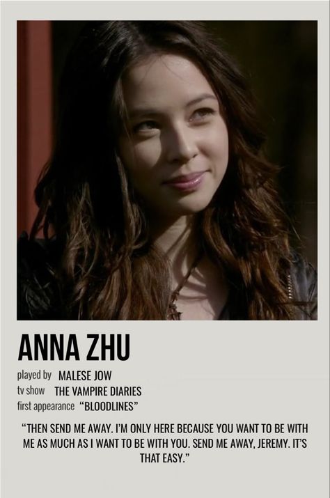 minimal polaroid character poster for anna zhu from the vampire diaries Vampire Diaries Poster Art, Vampire Diaries Poster Aesthetic, Tvd Scrapbook, Anna Vampire Diaries, Vampire Diaries Polaroid, Vampire Diaries Poster Polaroid, Tvd Poster, The Originals Polaroid Poster, Tvd Character