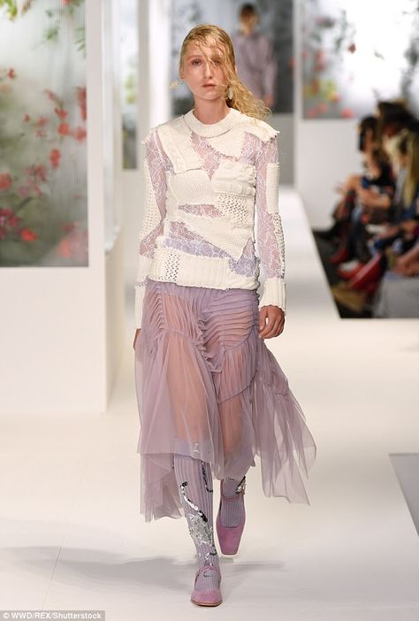 Yasmin Le Bon, Purple Skirt, Sweater Layering, Sheer Skirt, Purple Sweater, White Sweaters, Lace Skirt, Ballet Skirt, White