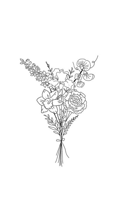 Small Flower Bunch Tattoo, Bouquet Of Roses Tattoo, Flowers In Vase Tattoo, Bunch Of Flowers Drawing, Birth Flower Bouquet Tattoo, Coverup Ideas, Dandelion Tattoo Design, Tattoos 2024, Simple Forearm Tattoos