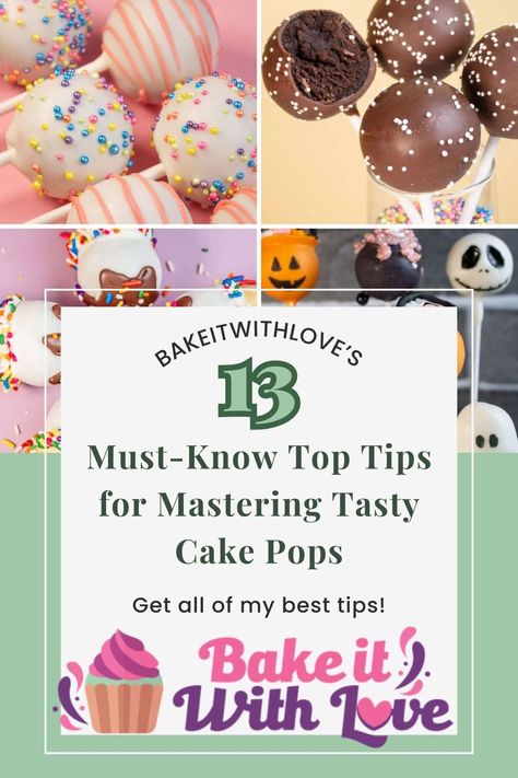 4 pane square collage image with text block for the top tips of making homemade cake pops. Cake Pop Coating Recipe, Cake Pop Frosting Recipes, Cake Mix Cake Pops, Best Cake Pop Recipe, Cakepops Ideas Decoration, How To Make Cake Pops, The Best Cake Pops, Best Cake Pops, Fancy Cake Pops