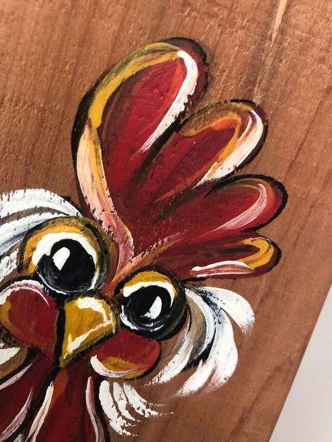 Farmhouse Rooster Whimisical Rooster Farm Animal Hand - Etsy Canada Whimsical Chicken Art, Farm Animal Paintings, Chicken Drawing, Chicken Pictures, Rooster Painting, Chicken Crafts, Chicken Painting, Rooster Art, Fence Art