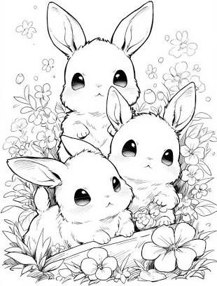 Kawaii Coloring Pages For Adults, Kawaii Animal Coloring Pages, Cute Baby Animal Coloring Pages, Bunny Rabbit Coloring Page, Garden Of Fairytale Animals Colored Pages, Outline Images, Bunny Coloring Pages, Cute Cartoon Animals, Danganronpa