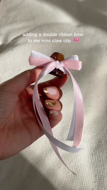 Sammy | Sustainable Fashion on Instagram: "Adding a double ribbon bow to my mini claw clip 🎀💕 pt5 #ribbon #ribbontrend #clawclip #vanillagirl #pinkaesthetic #thatgirl #selfcare #haircare #softgirl #hairhack #fyp #foryou #cleangirl #vanity #itgirlstyle" Double Ribbon Bow, Ribbon Bow, Soft Girl, Claw Clip, Pink Aesthetic, Ribbon Bows, Hair Hacks, Sustainable Fashion, Hair Care