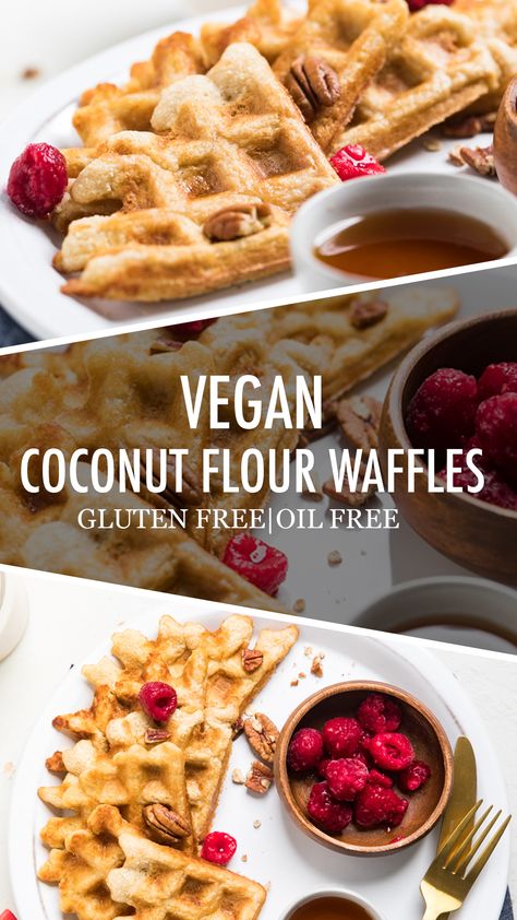 Vegan Coconut Flour Waffles - Make It Dairy Free Paleo Waffles Coconut Flour, Dairy Free Egg Free Pancakes, Grain Free Waffle Recipe, Coconut Flour Waffles, Egg Free Pancakes, Coconut Flour Pancakes, Vegan Waffles, Gluten Free Waffles, Vegan Coconut