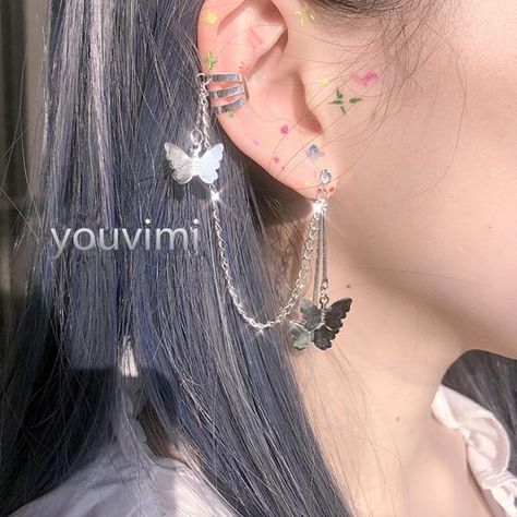 Butterfly Earrings, Ear Piercings, Piercings, Butterflies, Chain