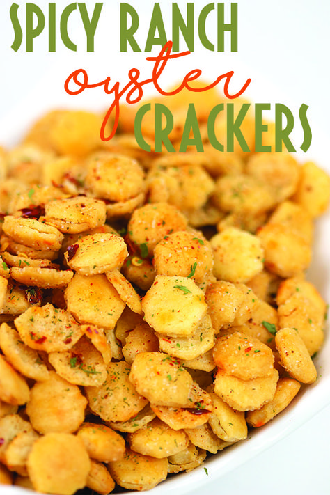 These spicy ranch oyster crackers are the perfect go to snack that the whole family will enjoy.  With only 4 ingredients and 25 minutes from start to finish you can have these in no time. #crackers #ranch #footballfood #partyfood #superbowlfood #snacks #easyrecipes #oystercrackers Spicy Ranch Oyster Crackers, Crackers Seasoned, Oyster Crackers Recipe, Seasoned Oyster Crackers, Ranch Oyster Crackers, Spicy Crackers, Ranch Crackers, Seasoned Crackers, Spicy Ranch