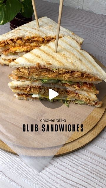 Yum With Mum on Instagram: "Chicken Tikka Club Sandwich.

Quick, easy, and packed with flavor—treat yourself with a Yum with Mum style Chicken Tikka Club Sandwich😉

📌Ingredients (For Chicken marination)
🥪Chicken 500g
🥪Yogurt 1/4 cup 
🥪Chicken tikka masala 1 tbs
🥪Salt to taste 
🥪Paprika powder 1 tsp
🥪Lemon juice 1 tbs
🥪Ginger garlic paste 1 tbs
🥪Oil 2 tbs for cooking 

•In bowl add all ingredients,give it good mix and cook for 10 to 15 minutes on low heat until water dries up.Cut into small chunks and set aside.

📌 For Assembling
🥪Bread slices 15
🥪Garlic mayo 
🥪Ketchup 
🥪Lettuce 🥬 
🥪Cucumber 🥒 
🥪Fried egg 
🥪Cheese slices 
🥪Chicken tikka chunks 

•Cut vegetables and fry egg.
•In grill pan toast bread slices from both sides.
•Spread mayo and ketchup,place lettuce leaves,c Easy Club Sandwich Recipes, Egg With Cheese, Club Sandwich Ingredients, Chicken Mayo Sandwich, Chicken Marination, Fries And Ketchup, Chicken Club Sandwich, Fry Egg, Toasted Sandwich Recipes