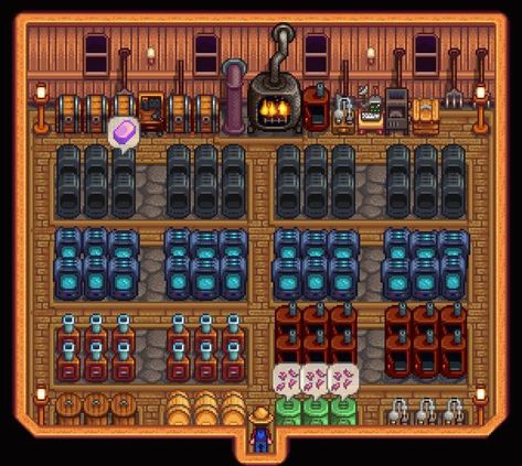 Stardew Valley Standard Farm Layout Year 1, Stardew Valley Farm Layout Grandpas Farm, Stardew Valley Blacksmith Shed, Stardew Obelisk Layout, Stardew Valley Design Ideas, Stardew Farm Layout Standard, Shed Layout Stardew Valley, Shed Design Stardew Valley, Stardew Farm Ideas