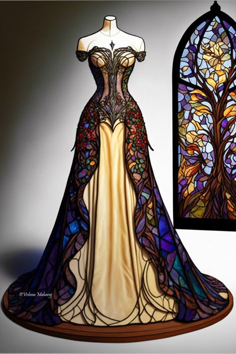 Stained Glass Gown by Vishma Maharaj Vishma Maharaj Gowns, Stained Glass Wedding Dress, Stained Glass Gown, Stain Glass Dress, Stained Glass Outfit, Stained Glass Clothes, Stained Glass Clothing, Stained Glass Costume, Stained Glass Corset