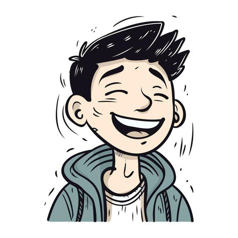 Vector illustration of a young man laughing. Hand drawn cartoon style. Laughing Cartoon Face, Happy Man Aesthetic, Happy Man Drawing, People Laughing Drawing, Laugh Illustration, Laughing Illustration, Happy Face Drawing, Smile Clipart, Cartoon Laughing