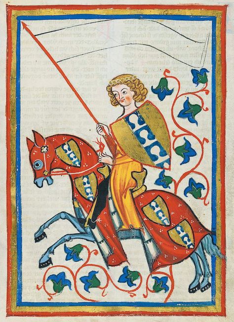 Gilbert Montgomerie may have looked a little bit like this. ish. Medieval Knight Medieval Horse, Medieval Artwork, Illustrated Manuscript, Medieval Paintings, Medieval Manuscript, Medieval Knight, Medieval Art, Illuminated Manuscript, 14th Century