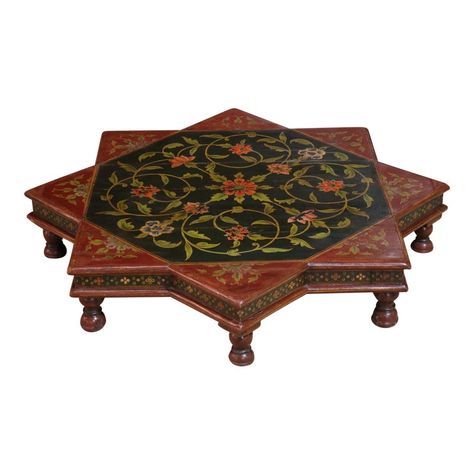 Painted Wooden Low Table from India C. 1920s. Home Temple Design, Wallpaper Bedroom Aesthetic, Design Bedroom Wall, Aesthetic Bedroom Design, Wooden Ceiling Fans, Ceiling Fans With Light, Wooden Sofa Set Designs, Indian Living Rooms, Japanese Home Decor