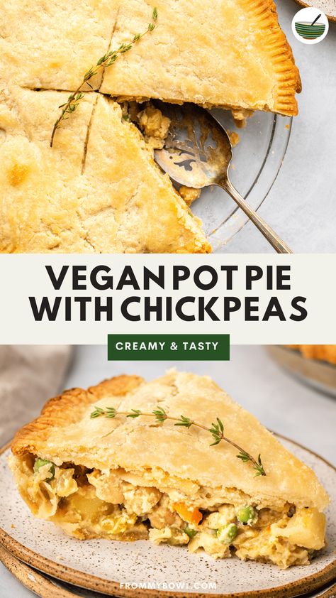 This Vegan Pot Pie combines a flaky pie crust, heart-healthy chickpeas, and a creamy vegetable and potato filling for a mouth-watering main dish everyone will go back for seconds of. Vegan, Gluten-Free, Oil-Free option. Chickpea Pot Pie, Vegan Pot Pie Casserole, Vegan Chicken Pot Pie Casserole, Vegan Chicken Pot Pie Recipes, Vegan Pie Recipes Savory, Vegan Pot Pie Crust, Vegetable Pot Pie, Vegan Pot Pie, Vegan Pot Pies