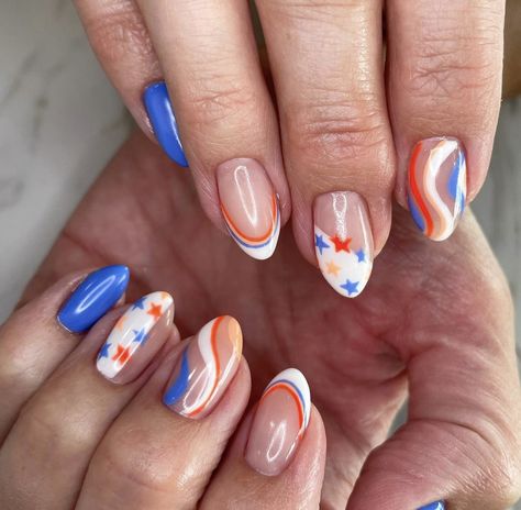 American Flag Nails, Flag Nails, 4th Of July Nails, Summery Nails, Her Nails, Simple Acrylic Nails, July Nails, Cute Gel Nails, Short Acrylic Nails Designs