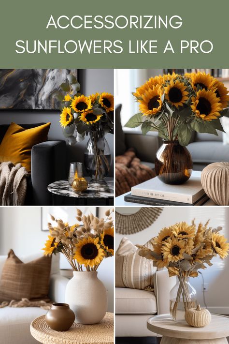 Looking to brighten your space with vibrant sunflowers? It's easy! Learn how to skillfully arrange sunflower bouquets in a vase that captures sunshine effortlessly. From choosing the freshest blooms to the perfect supporting fillers and vessel, we have you covered! Follow our tips on creating stunning sunflower arrangements that make your home feel more cheerful and welcoming. You won't just learn arranging; you'll bring joy into your living room with these floral bursts! Don’t let your sunflowers just sit, let’s make them stand out together! Sunshine Homes, Sunflower Vase, Sunflower Arrangements, Short Vase, Small Sunflower, Open Concept Home, Sunflower Bouquets, Living Room Design Ideas, Online Interior Design