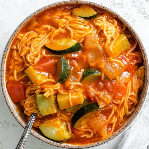 Here’s a quick and easy recipe for the sopa de fideo that my grandma used to make for me. Inexpensive and delicious! | Plant-Based on a Budget Mexican Noodle Soup, Freezer Meals For New Moms, Meals For New Moms, Plant Based Soups, Make Ahead Freezer Meals, Quick And Easy Soup, Tomato Broth, Vegan Lunches, Vegan Mexican