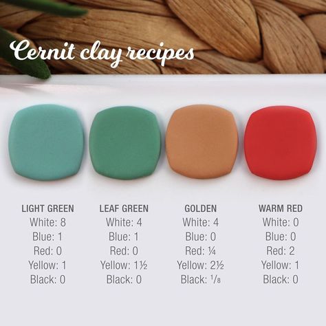 For the Cernit polymer clay lovers - 10 freebie colour recipes! The lovely Liz at @clayrepository sent me some Cernit Number One to have a… | Instagram Clay Colour Recipe, Premo Clay Color Mixing, Cernit Color Recipes, Polymer Clay Color Mixing Recipes Free, Polymer Clay Color Palette, Sculpey Premo Color Recipe, Polymer Clay Colour Recipes, Fimo Color Recipes, Fimo Recipe