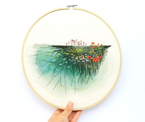 Abstract Embroidery, Diy Embroidery Designs, Contemporary Embroidery, Field Of Flowers, Thread Painting, Hand Embroidery Art, Flower Embroidery Designs, Modern Embroidery, Embroidery Hoop Art