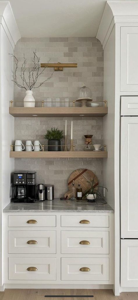 Kitchen Cabinet Nook, Kitchen Office Nook, Bars In Kitchen, Coffee Bars In Kitchen, 2024 Kitchen, Office Nook, Future Apartment Decor, Coffee Bars, Future House Ideas