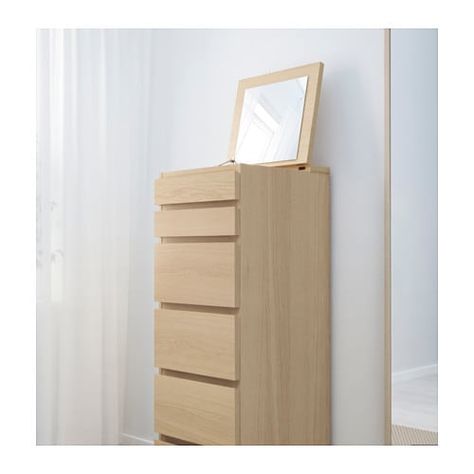 MALM Chest of 6 drawers - white stained oak veneer/mirror glass - IKEA Ikea 8 Drawer Dresser, Malm 6 Drawer Dresser, Lit Banquette 2 Places, Ikea Malm Chest Of Drawers, Malm Chest Of Drawers, High Chest Of Drawers, Ikea Malm Dresser, Malm Dresser, Three Drawer Dresser