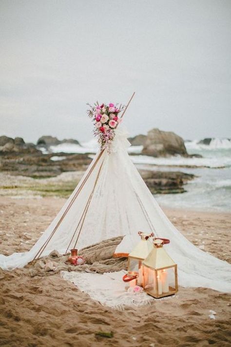 #Boho Wedding Tent on the Beach #WeddingDesign #Candles #EventDesign #BeachWedding | Grace Photography + Betty Williamson Weddings And Events Bohemian Beach Wedding, Romances Ideas, Boho Styl, Beach Wedding Inspiration, Wedding Palette, Coastal Wedding, Wedding Boho, Bohemian Beach, Tent Wedding