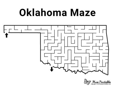 Free printable Oklahoma maze. Download the maze and solution at https://museprintables.com/download/maze/oklahoma/ Oklahoma Preschool Activities, Oklahoma Coloring Pages, Marble Maze Pattern Free Printable, Maze Template Free Printable, Maze Puzzle Printable, Mazes For Kids Printable, Printable Mazes, Oklahoma History, Drawing Stencils