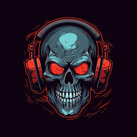 Logo of an angry skull wearing headphones designed in esports illustration style Photo Logo Design Style, Headphone Art, Skull Wearing Headphones, Serigrafia Ideas, Music Digital Art, Skull Logo Design, Dj Logos, Skull With Headphones, Neon Stock