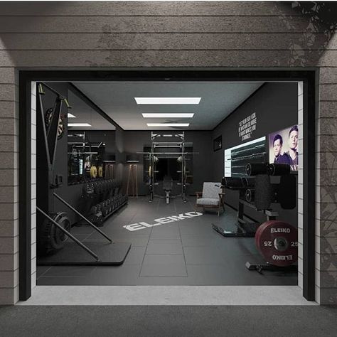 Garage Gym Design, Home Gym Basement, Backyard Gym, Home Gym Ideas, Dream Home Gym, Gym Design Interior, House Gym, Small Gym, Workout Room Home