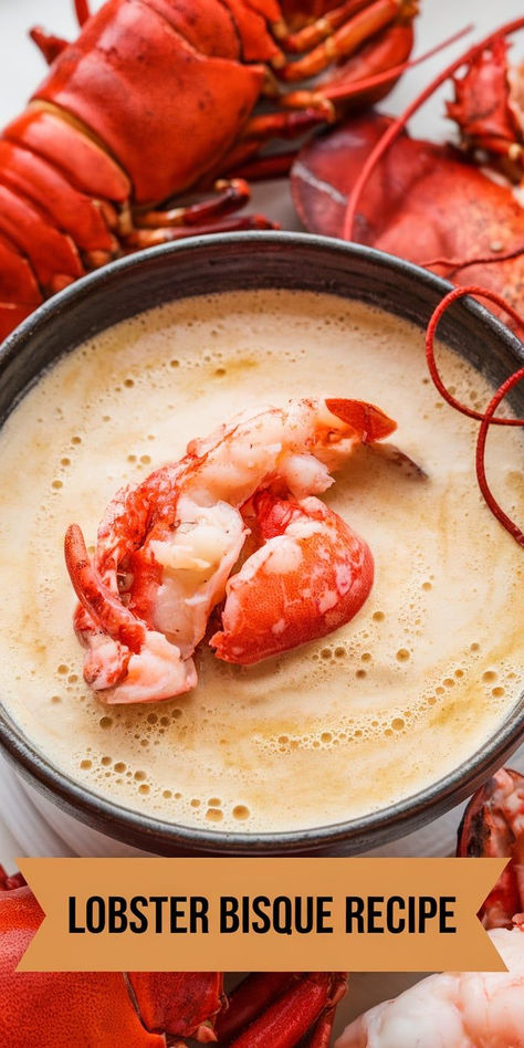 Savor the luxurious taste of lobster bisque! This rich and velvety soup is packed with tender lobster and a smooth, flavorful base, making it a perfect starter for any elegant meal. Instant Pot Lobster Bisque, Homemade Lobster Bisque, How To Make Lobster Bisque, Cafe Zupas Recipes Copycat Lobster Bisque, Lobster Bisque Soup Recipes, Lobster Bisque Recipe Easy, Lobster Bisque Recipe Best, Recipes With Seafood Stock, Lobster Soup Recipes