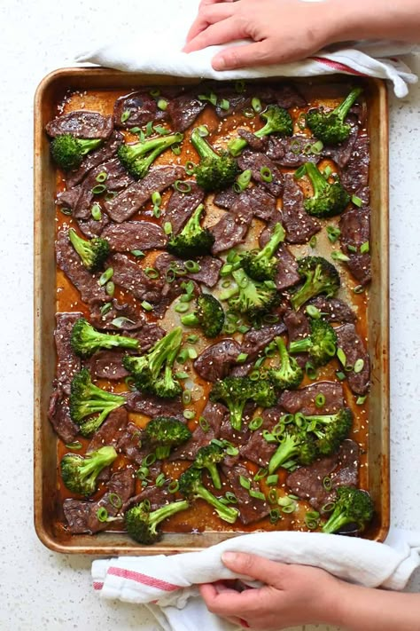 Sheet Pan Beef and Broccoli (Whole30, Low Carb, Gluten Free) Sheet Pan Broccoli, Sheet Pan Beef And Broccoli, Low Carb Sheet Pan, Pan Broccoli, Sheet Pan Beef, Grain Free Dinner, Seasoned Broccoli, Easy Beef And Broccoli, Mom Cooking