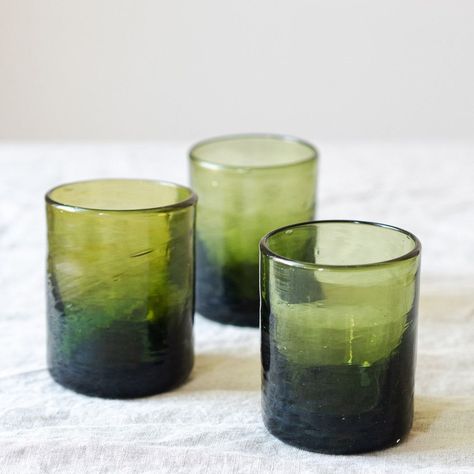 Hand Made Drinking Glass in Olive Green Drinking Glasses, Green Glassware, Colour Texture, Murano Italy, How To Make Drinks, Organic Forms, Glasses Drinking, Unique Vases, Tropical Party