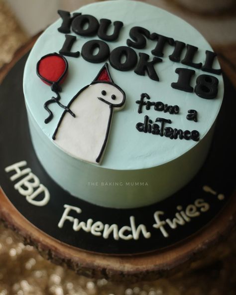 Keeping birthdays light-hearted with a little humor and a lot of love! This playful cake says it all – ‘You still look 18… from a distance!’ Perfect for adding a smile to the celebration. Want something unique? WhatsApp at 7044955912 to order your customized cake today! 🎂 #TheBakingMumma #CustomCakes #BirthdayCake #FunnyCake #CakeHumor #HomeBaker #CakeDesign #CelebrationCakes #MadeWithLove #OrderNow #CakeArt #BakersOfInstagram #UniqueCakes #CakeInspo Funny Mom Birthday Cake, Funny Birthday Cake For Women, Funny Birthday Cake Sayings, Birthday Cake For Mom Unique, Birthday Cake Sayings, Cake Sayings, 23 Bday, Funny Cakes, Customized Cake