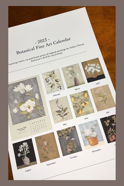 https://www.ashleycherepfineart.com/shop/p/2023-botanical-fine-art-calendar House Color, Art Calendar, Color Theme, Art Aesthetic, Botanical Illustration, Color Themes, House Colors, Original Paintings, Framed Prints