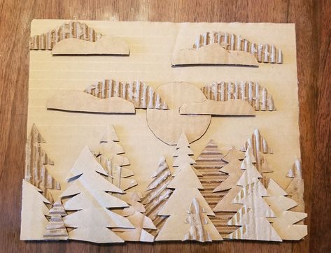 3d Cardboard Art Projects, Cardboard Layered Art, Sculpture Art Lessons, 3d Cardboard Art, Cardboard Relief Sculpture, Cardboard Cutout Art, Cardboard Landscape, Cardboard Relief, Cardboard Art Sculpture