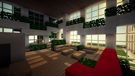 Minecraft Hotel Lobby, Room Minecraft Ideas, Minecraft Hotel, Hotel Lobby Interior Design, City Minecraft, Minecraft Modern City, Minecraft Houses For Girls, Interior Design Hotel, Minecraft Houses Interior