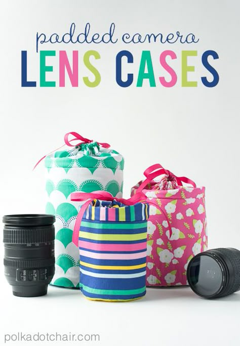 Padded Camera Lens Case Sewing Tutorial on polkadotchair.com Diy Camera, Camera Dslr, Sew Ins, Beginner Sewing Projects Easy, Foto Tips, Lens Case, Leftover Fabric, Sewing Class, Sewing Projects For Beginners