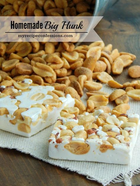 Big Hunk Candy Bar, Homemade Big Hunk Candy Bars, Big Hunk Recipe, Vanilla Nougat Recipe, Best Nougat Recipe, Nougat Recipe, Homemade Candy Bars, Candy Bar Recipe, Easy Candy Recipes