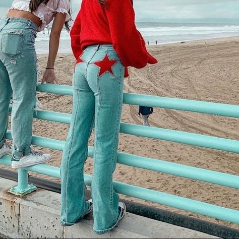 Free people red star pants Free People Flare Pants, Red Star Pants Outfit, Free People Star Jeans Outfit, Free People Firecracker Jeans, Free People Star Jeans, Red Star Jeans, Star Jeans Outfit, Flare Denim Outfit, Dream Mood Board