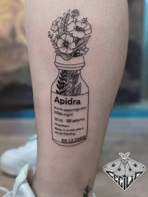 Take Your Meds Tattoo, Medication Tattoos, Pharmacist Tattoo, Insulin Vial Tattoo, Cecilia Tattoo, Vial Tattoo, Medic Tattoo, Medical Tattoo Ideas, Healthcare Tattoo