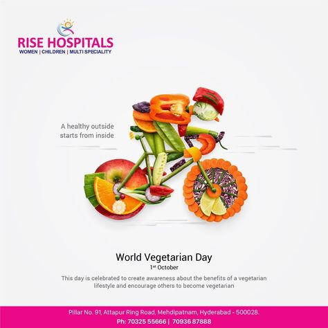 World Vegetarian Day - 1st October  World Vegetarian Day seeks to bring awareness to the health benefits of living a vegetarian lifestyle.  #Vegetarian #VegetarianDay #WorldVegetarianDay #HealthBenefits World Vegetarian Day, Vegetarian Day, 1st October, Vegetarian Lifestyle, October 1, Health Benefits, Vegetarian Recipes, Benefits, Things To Sell