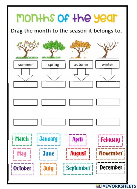 1st Grade Seasons Activities, How To Teach The Months Of The Year, Morning Starters Worksheets, Seasons Activities Worksheets, Months Of Year Activities, English Months Of The Year, Season Of The Year Activities, Month Worksheet Kindergarten, Months Of The Year For Preschoolers