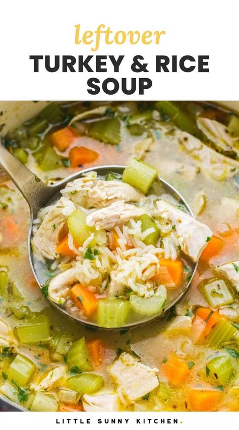 A delicious leftover turkey soup with rice is the perfect wholesome meal to make after Thanksgiving. Homemade turkey soup takes just 30 minutes to make. Turkey Soup With Rice, Turkey And Rice Soup, Easy Turkey Soup, Poultry Seasoning Recipe, Homemade Turkey Soup, Turkey Rice Soup, Turkey And Rice, Turkey Vegetable Soup, Soup With Rice