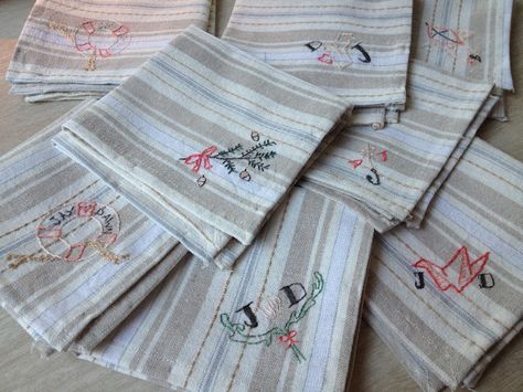 Embroidered napkins as wedding favors! Thread Craft, My Lovely Friend, Embroidery Wedding, In The Summertime, Embroidered Napkins, Backyard Wedding, Wedding Favours, Christmas Cheer, Fun Wedding