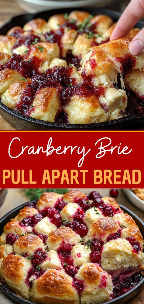 Cranberry Brie Pull Apart Bread Brie Cheese Cranberry Appetizer, Pillsbury Brie Cranberry, Cranberry Brie Bread Pull Apart, Cranberry Brie Biscuit Dip, Cranberry Brie Candy Cane, Brie Cheese Breakfast Recipes, Dinner Recipes Using Brie Cheese, Cranberry Crescent Roll Appetizer, Bread With Brie Cheese